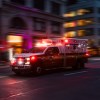 An ambulance in the city at night